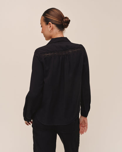Bella Dahl Long Sleeve Shirt With Lace Inset - Black