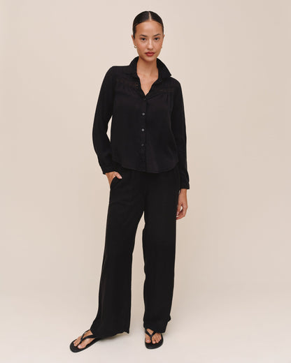 Bella Dahl Long Sleeve Shirt With Lace Inset - Black