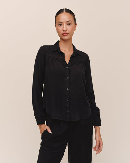 Bella Dahl Long Sleeve Shirt With Lace Inset - Black