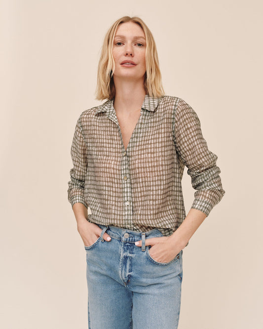 Bella Dahl Classic Button Down - Olive Gingham Print