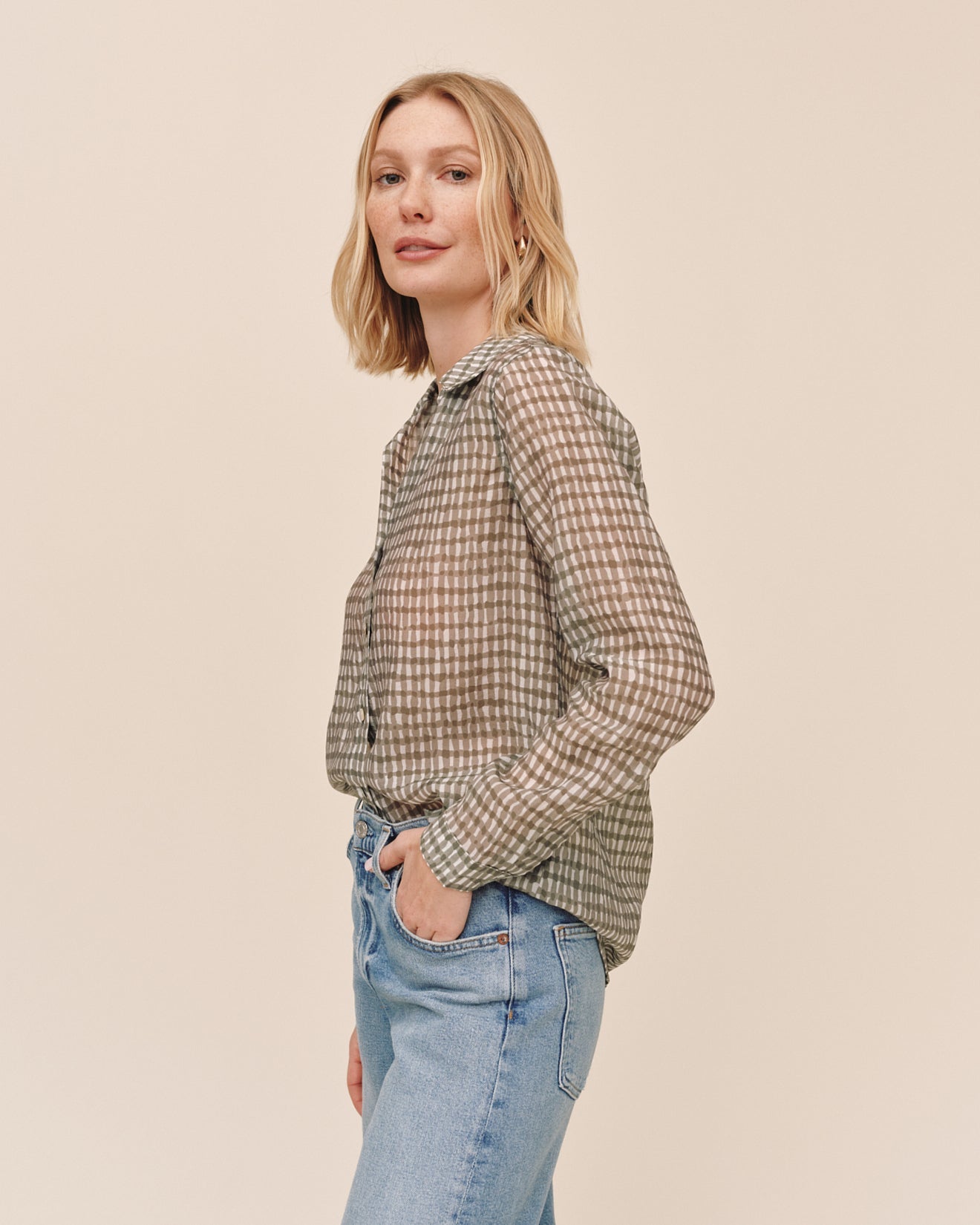 Bella Dahl Classic Button Down - Olive Gingham Print
