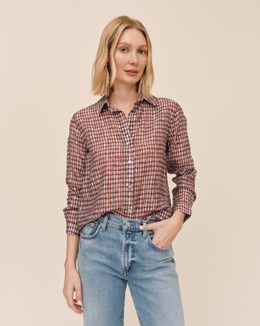 Bella Dahl Classic Button Down - Plum Gingham Print