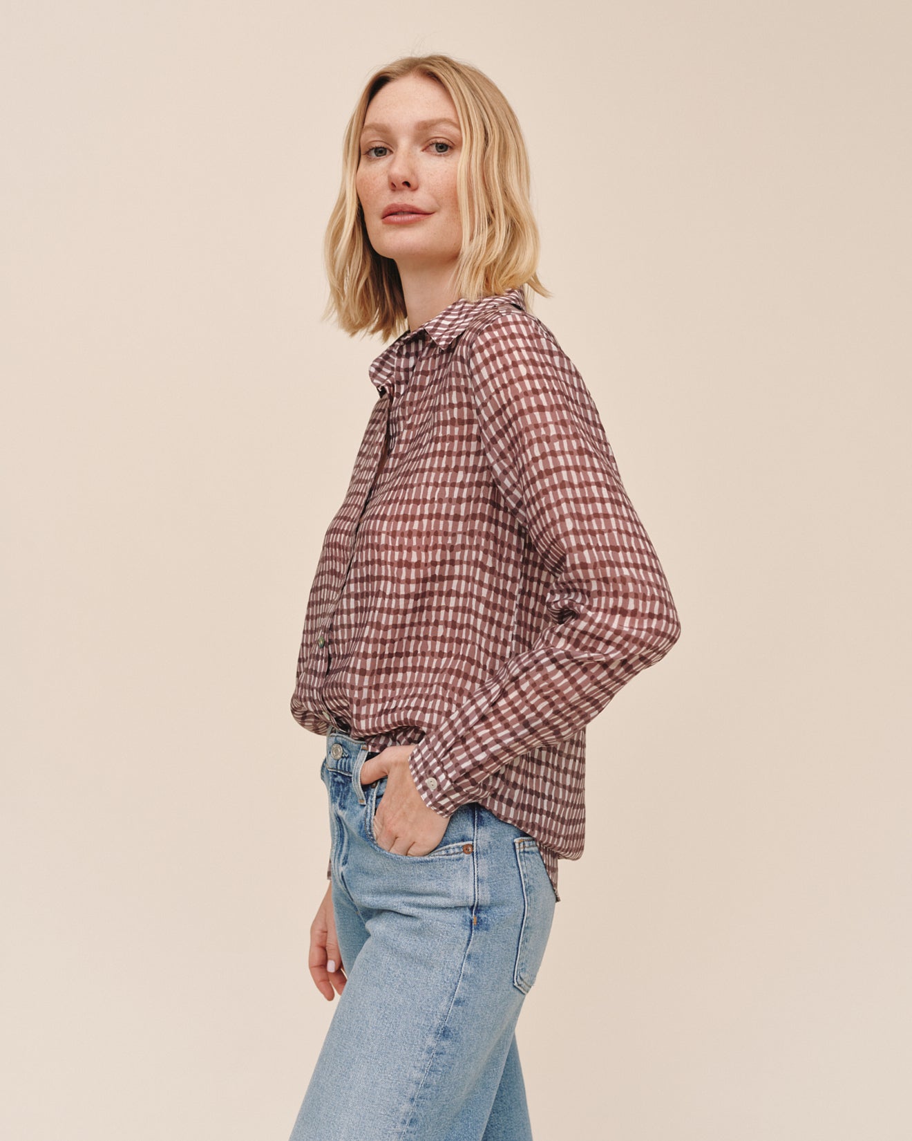 Bella Dahl Classic Button Down - Plum Gingham Print