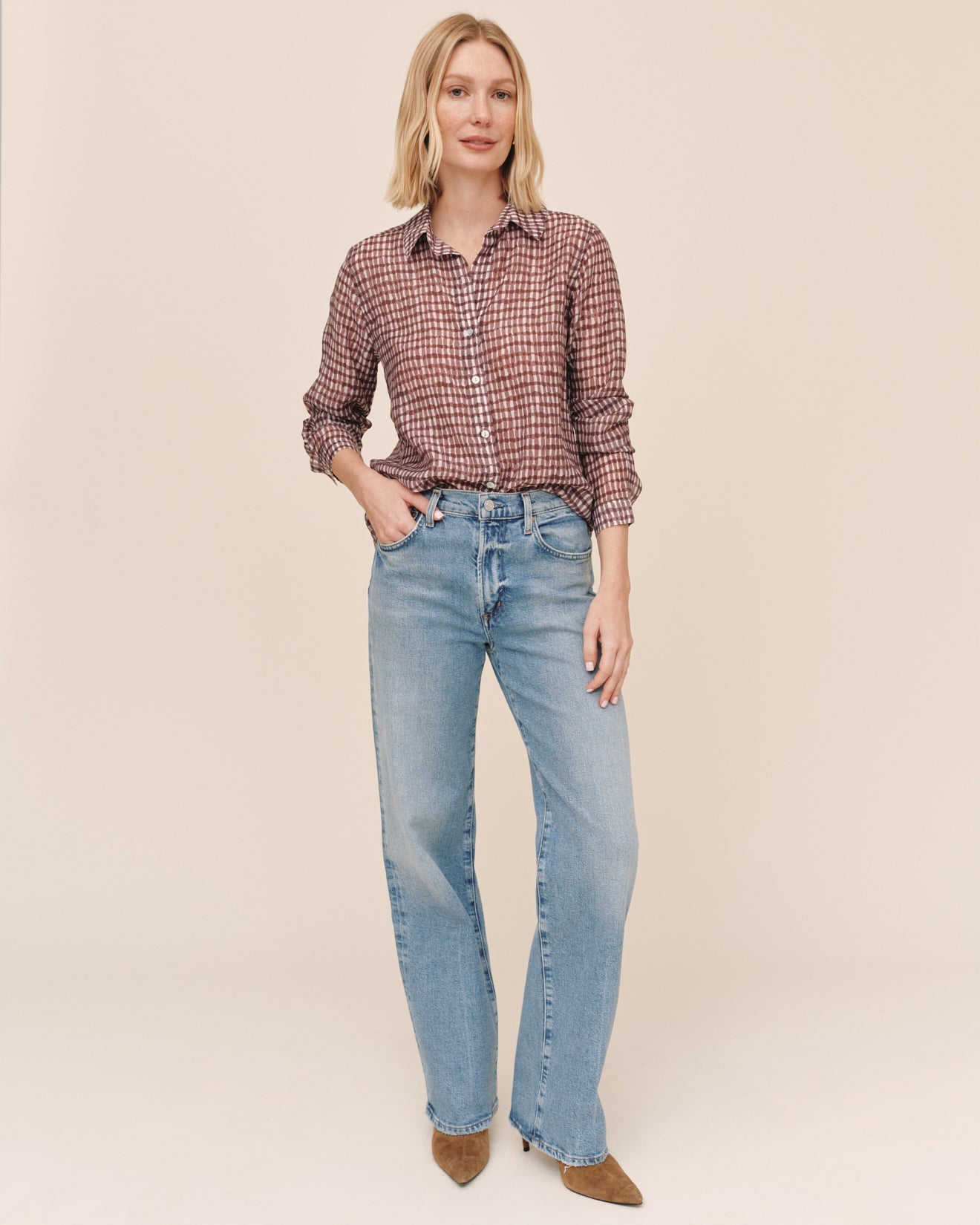 Bella Dahl Classic Button Down - Plum Gingham Print