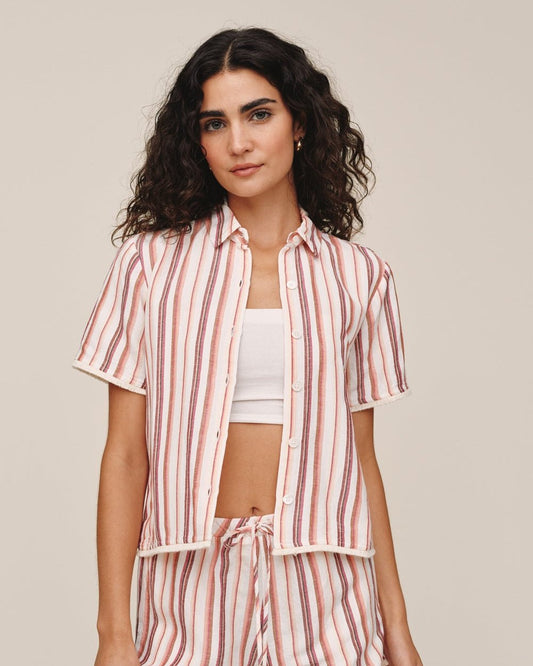 Bella Dahl Short Sleeve Fringe Hem Shirt - Sunset Stripe