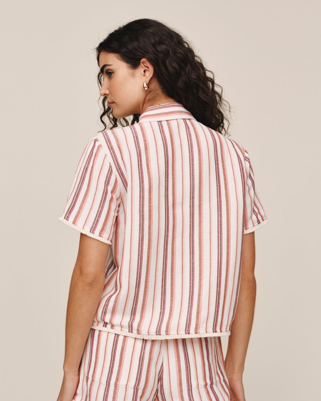 Bella Dahl Short Sleeve Fringe Hem Shirt - Sunset Stripe