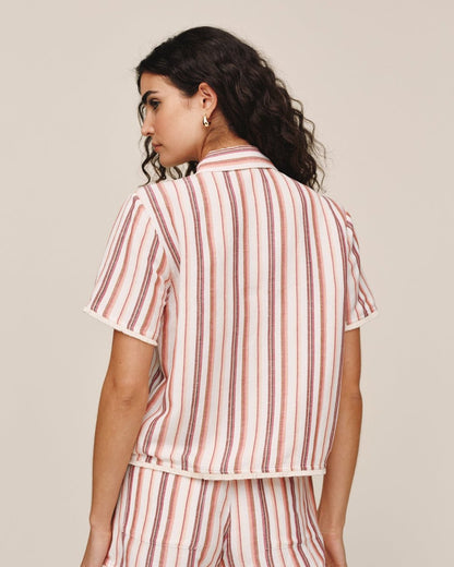 Bella Dahl Short Sleeve Fringe Hem Shirt - Sunset Stripe