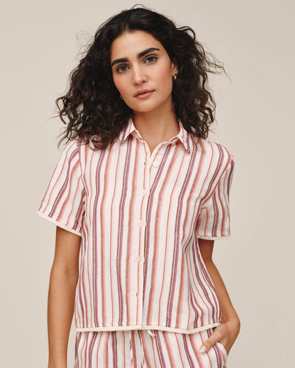 Bella Dahl Short Sleeve Fringe Hem Shirt - Sunset Stripe