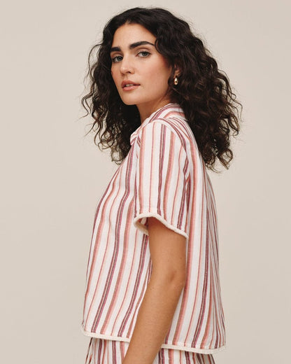 Bella Dahl Short Sleeve Fringe Hem Shirt - Sunset Stripe