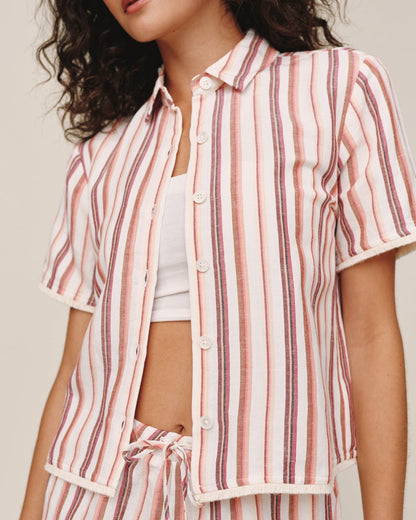Bella Dahl Short Sleeve Fringe Hem Shirt - Sunset Stripe