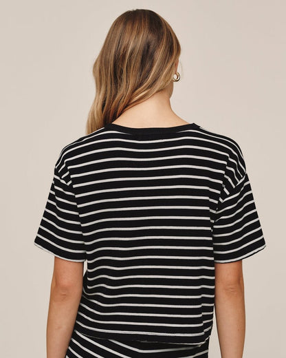 Bella Dahl Short Sleeve Tee - Black & Ivory Stripe