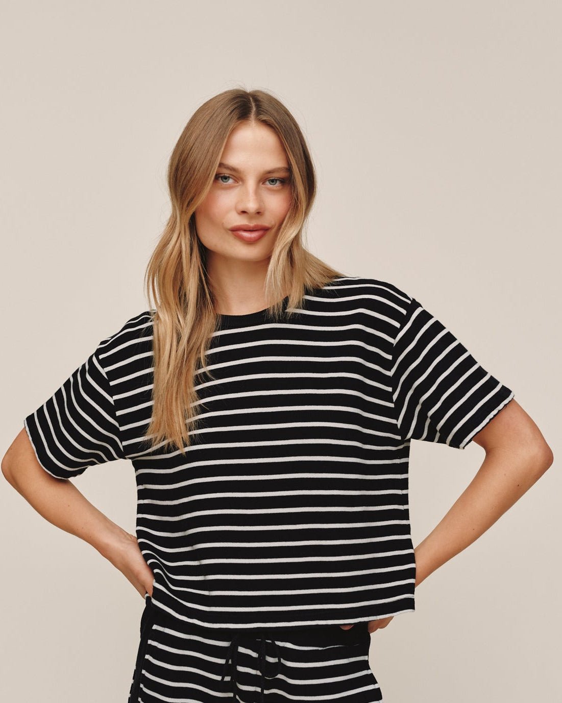 Bella Dahl Short Sleeve Tee - Black & Ivory Stripe