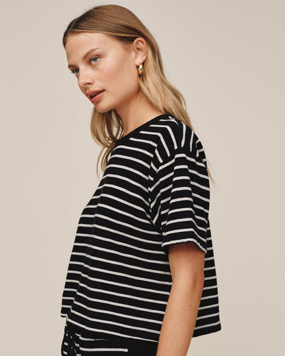 Bella Dahl Short Sleeve Tee - Black & Ivory Stripe