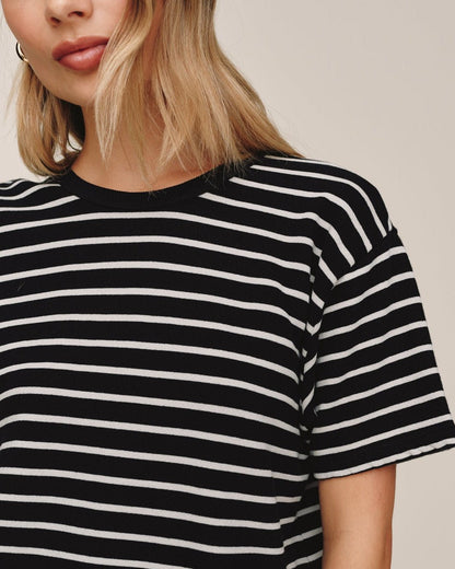 Bella Dahl Short Sleeve Tee - Black & Ivory Stripe