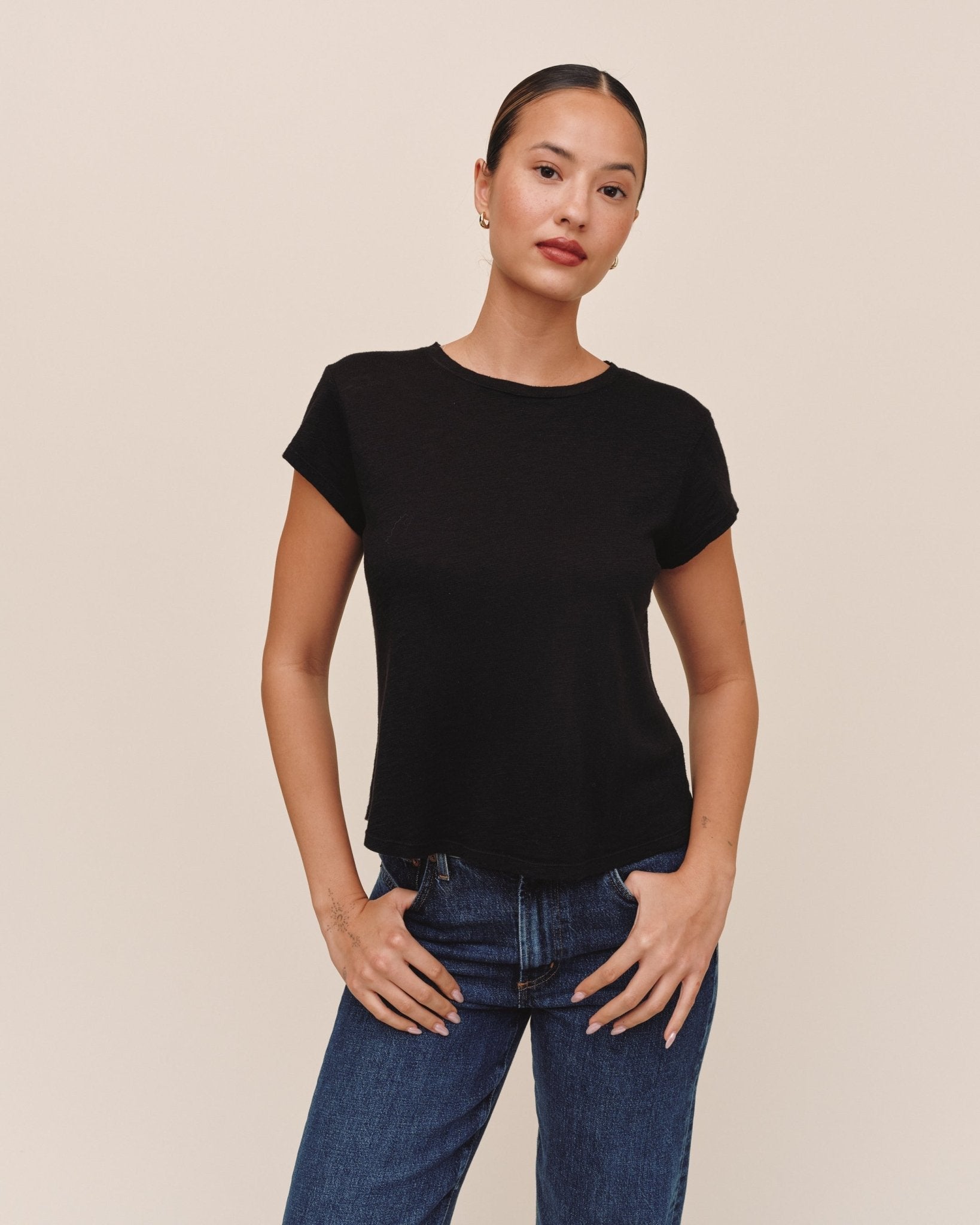 Bella Dahl Baby Crew Tee in Black - Comfortable Everyday Wear - Bella Dahl