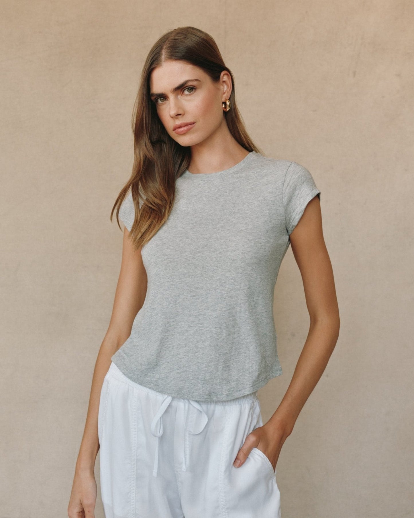 Bella Dahl Baby Crew Tee in Heather Ash - Comfortable Everyday Wear - Bella Dahl