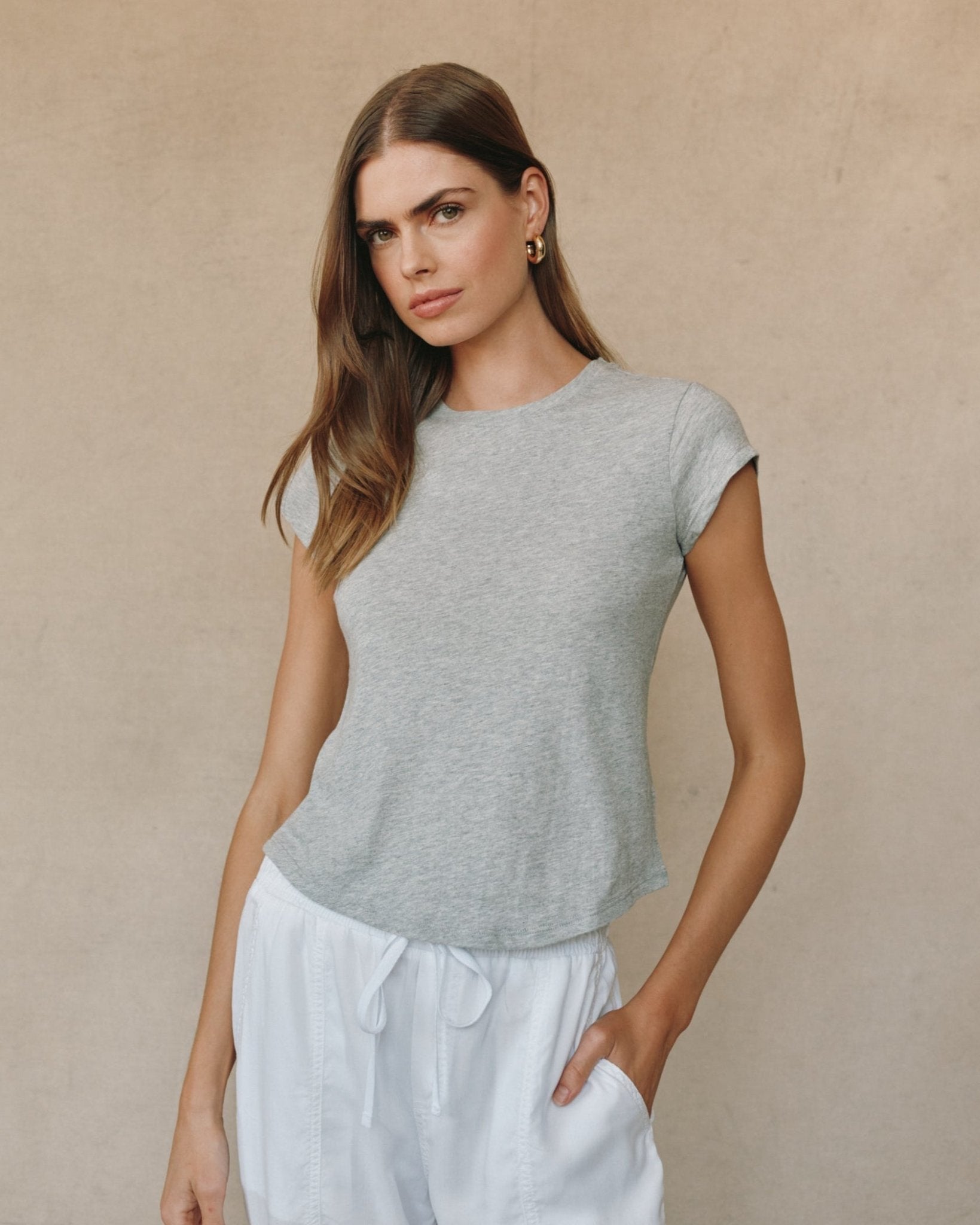 Bella Dahl Baby Crew Tee in Heather Ash - Comfortable Everyday Wear - Bella Dahl