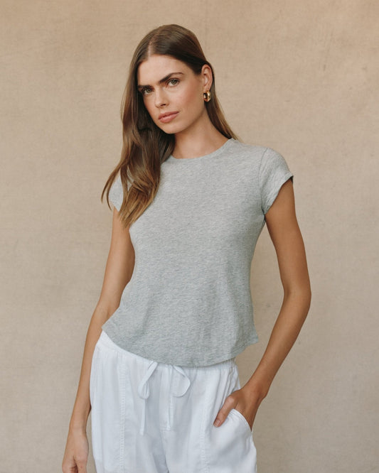 Bella Dahl Baby Crew Tee in Heather Ash - Comfortable Everyday Wear - Bella Dahl