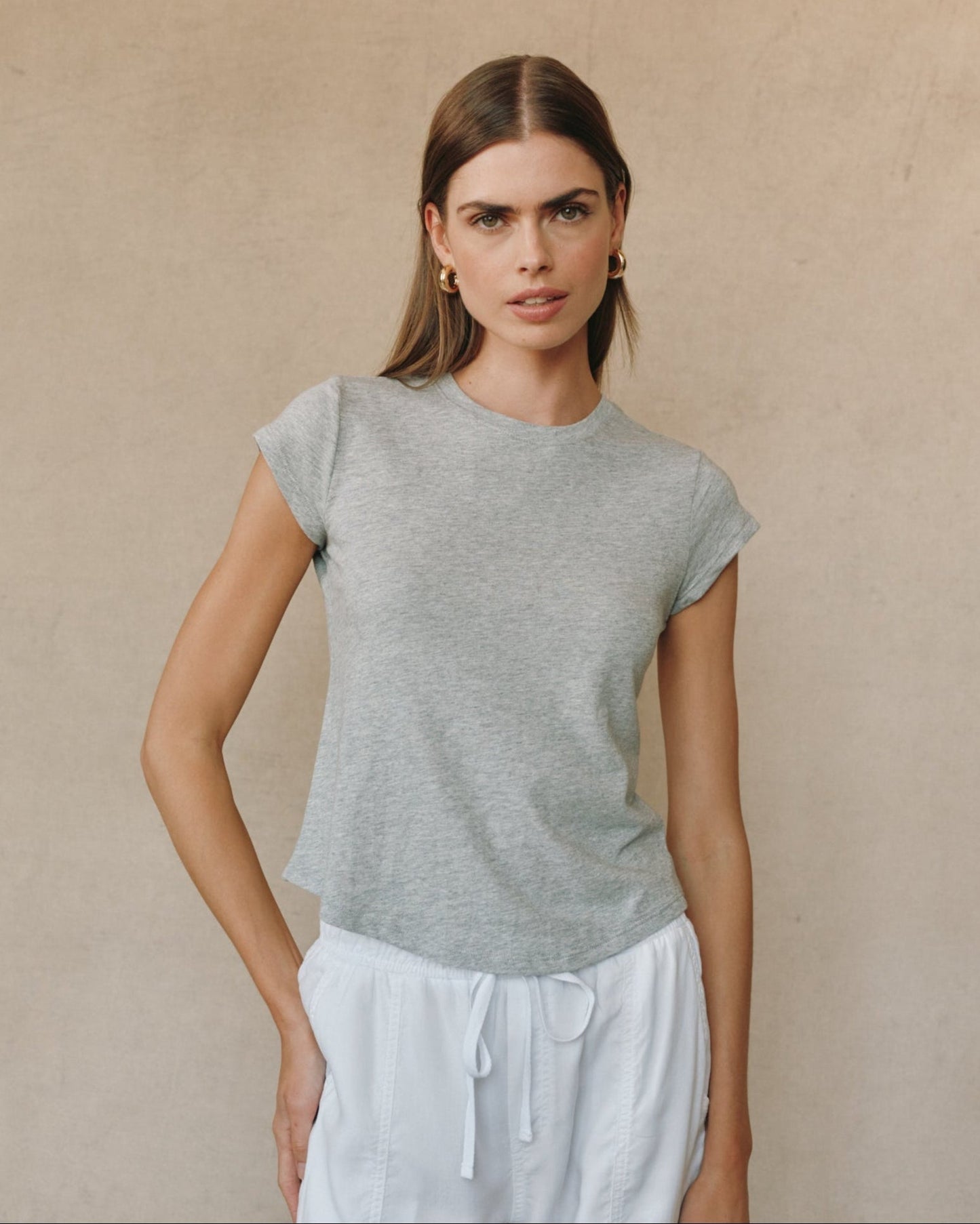 Bella Dahl Baby Crew Tee in Heather Ash - Comfortable Everyday Wear - Bella Dahl