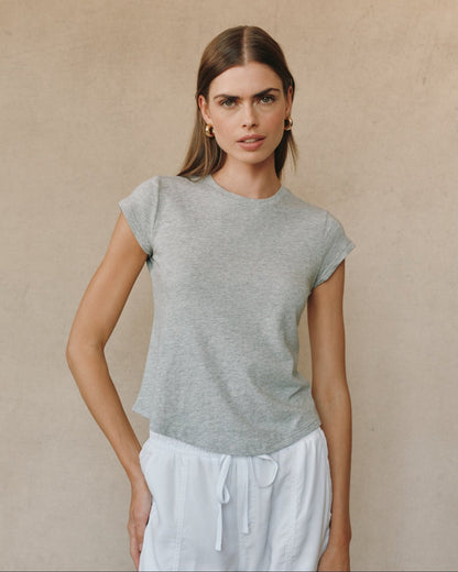 Bella Dahl Baby Crew Tee in Heather Ash - Comfortable Everyday Wear - Bella Dahl