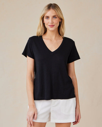 Bella Dahl Side Slit V-Neck Tee in Black - Stylish & Versatile - Bella Dahl