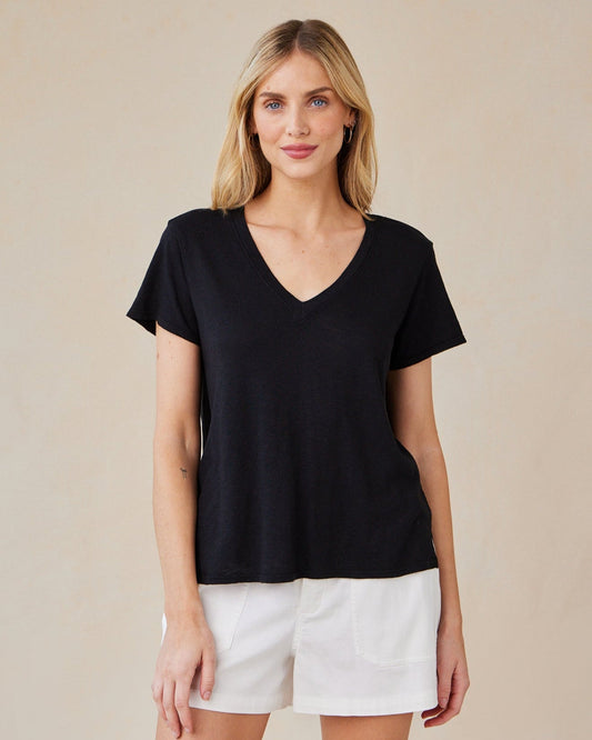 Bella Dahl Side Slit V-Neck Tee in Black - Stylish & Versatile - Bella Dahl