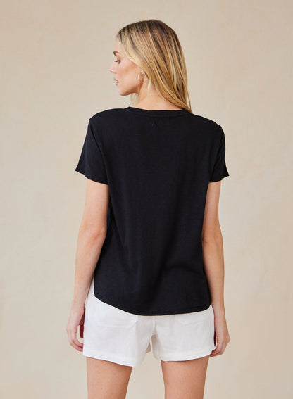 Bella Dahl Side Slit V-Neck Tee in Black - Stylish & Versatile - Bella Dahl
