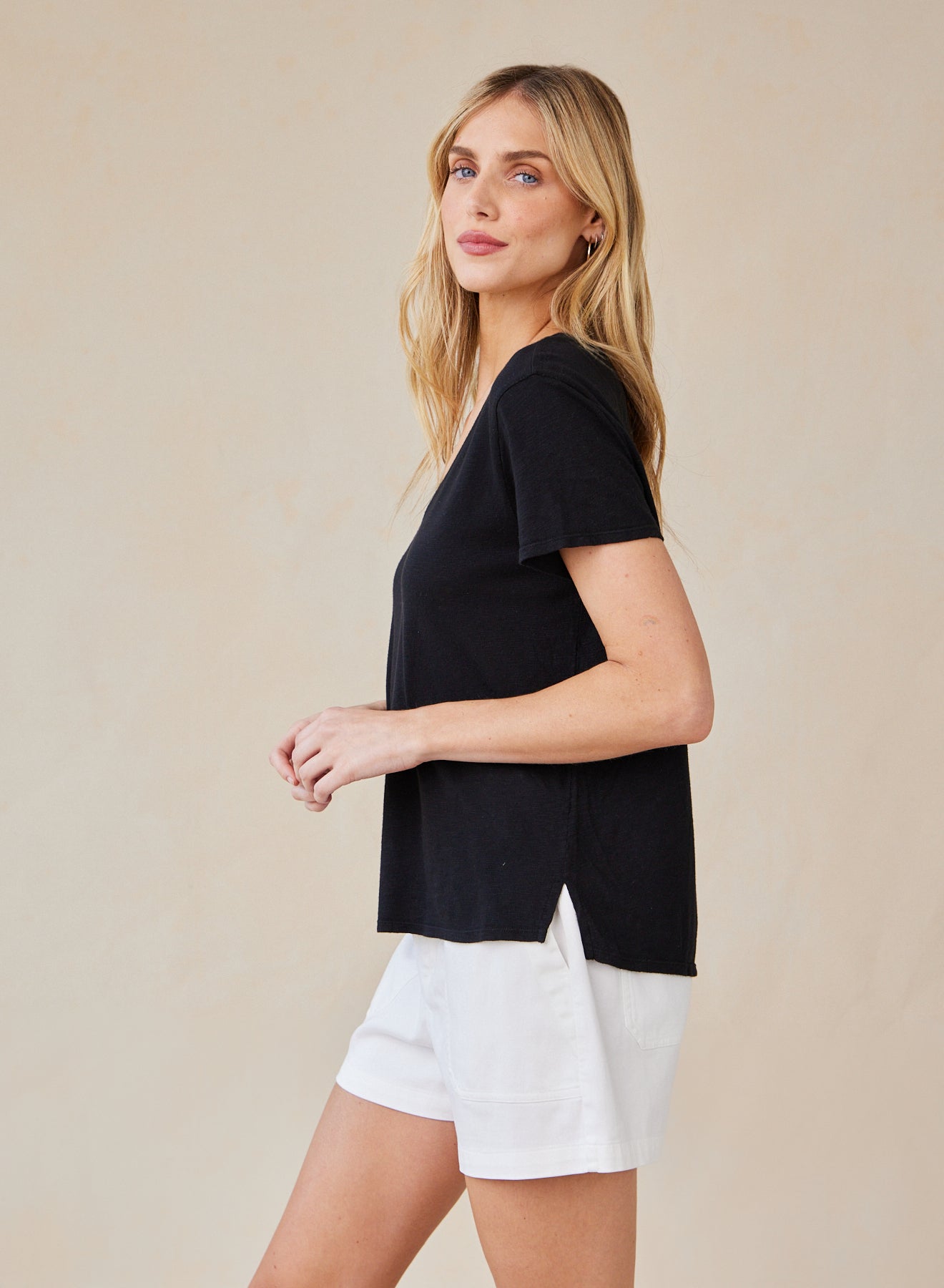 Bella Dahl Side Slit V-Neck Tee in Black - Stylish & Versatile - Bella Dahl