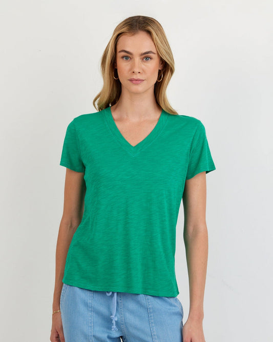 Bella Dahl V Neck Tee - Aqua Green