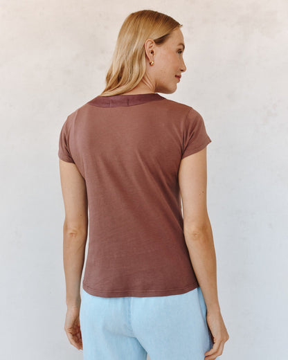 Bella Dahl Mixed V Neck Tee - Mocha Cloud