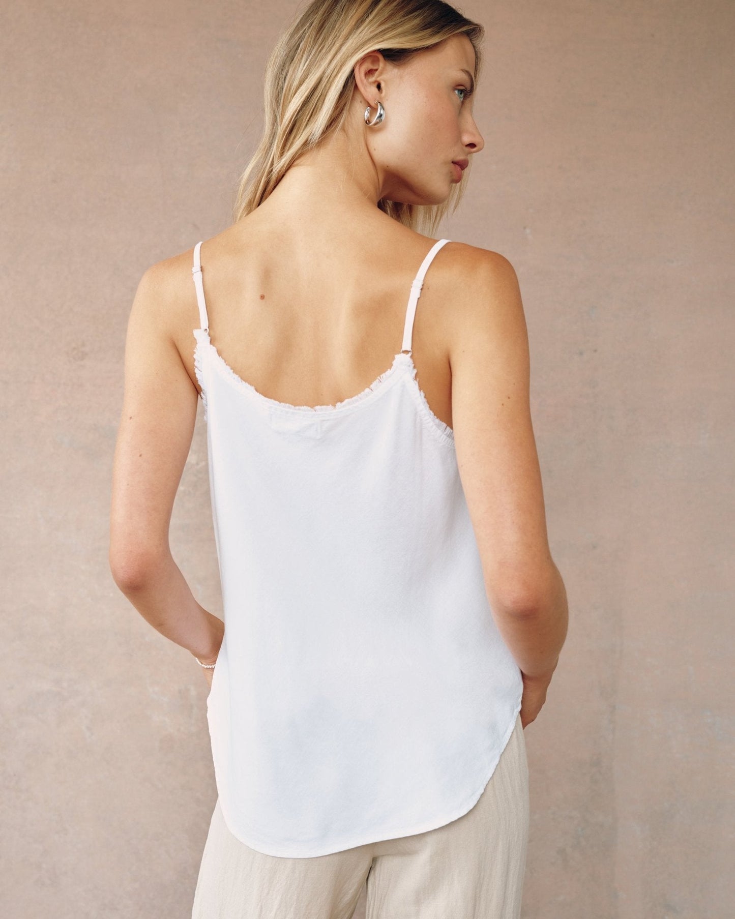 Bella Dahl Frayed Tencel Cami in White - Versatile Layering Essential - Bella Dahl