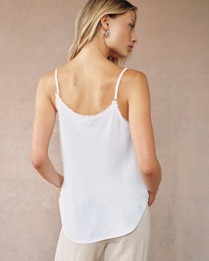 Bella Dahl Frayed Tencel Cami in White - Versatile Layering Essential - Bella Dahl