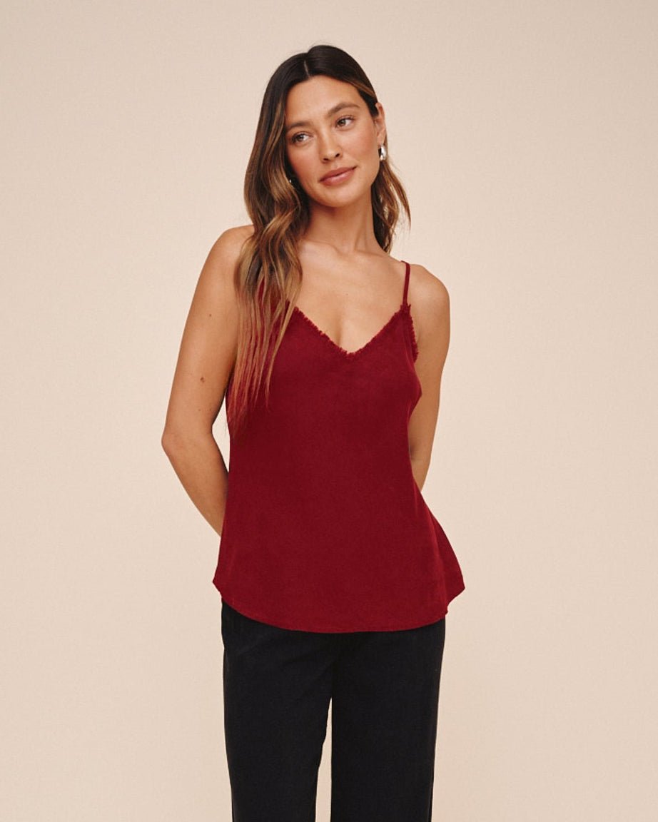 Bella Dahl Frayed Tencel Cami - Deep Crimson