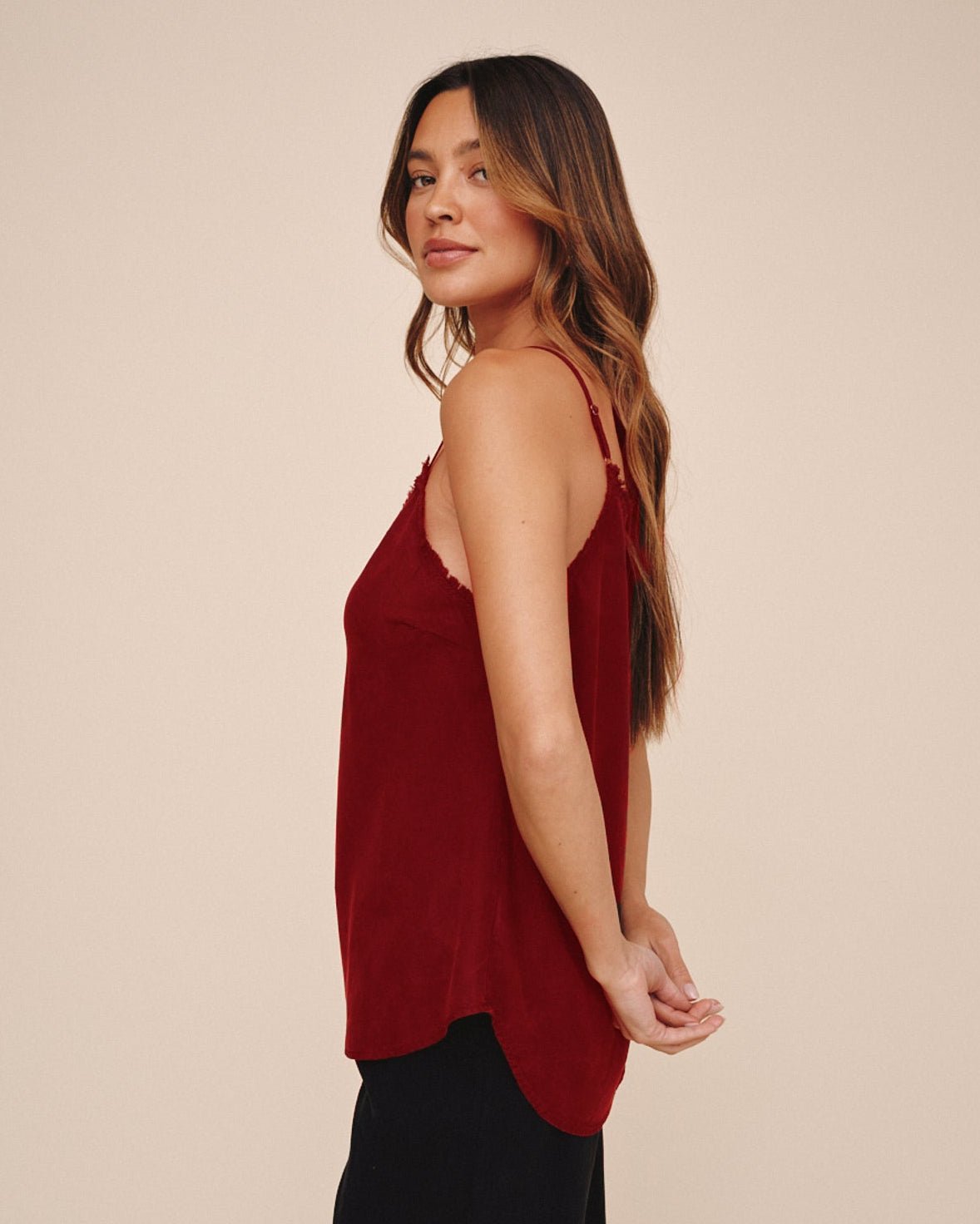 Bella Dahl Frayed Tencel Cami - Deep Crimson