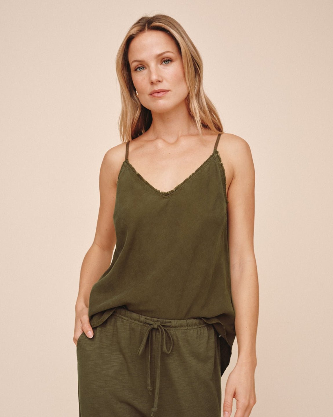 Bella Dahl Frayed Tencel Cami - Olive Night
