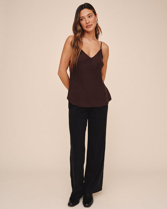 Bella Dahl Frayed Tencel Cami - Dark Chestnut