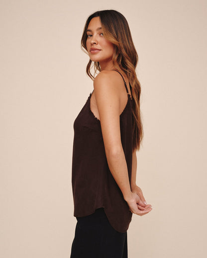 Bella Dahl Frayed Tencel Cami - Dark Chestnut