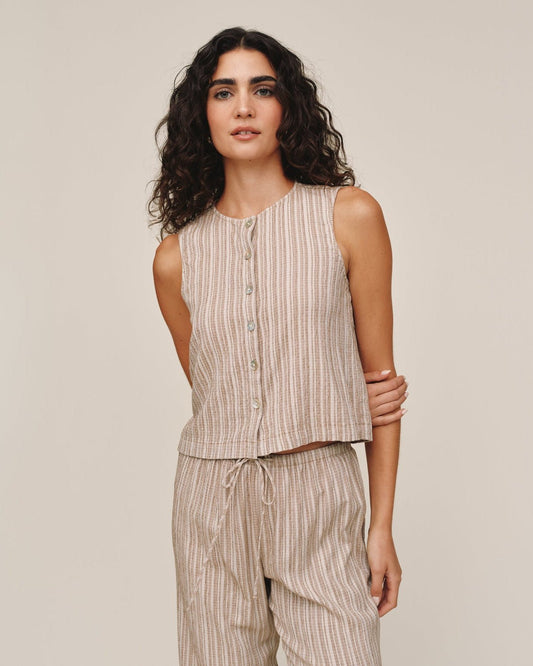 Bella Dahl Sleeveless Button Front Top - Driftwood
