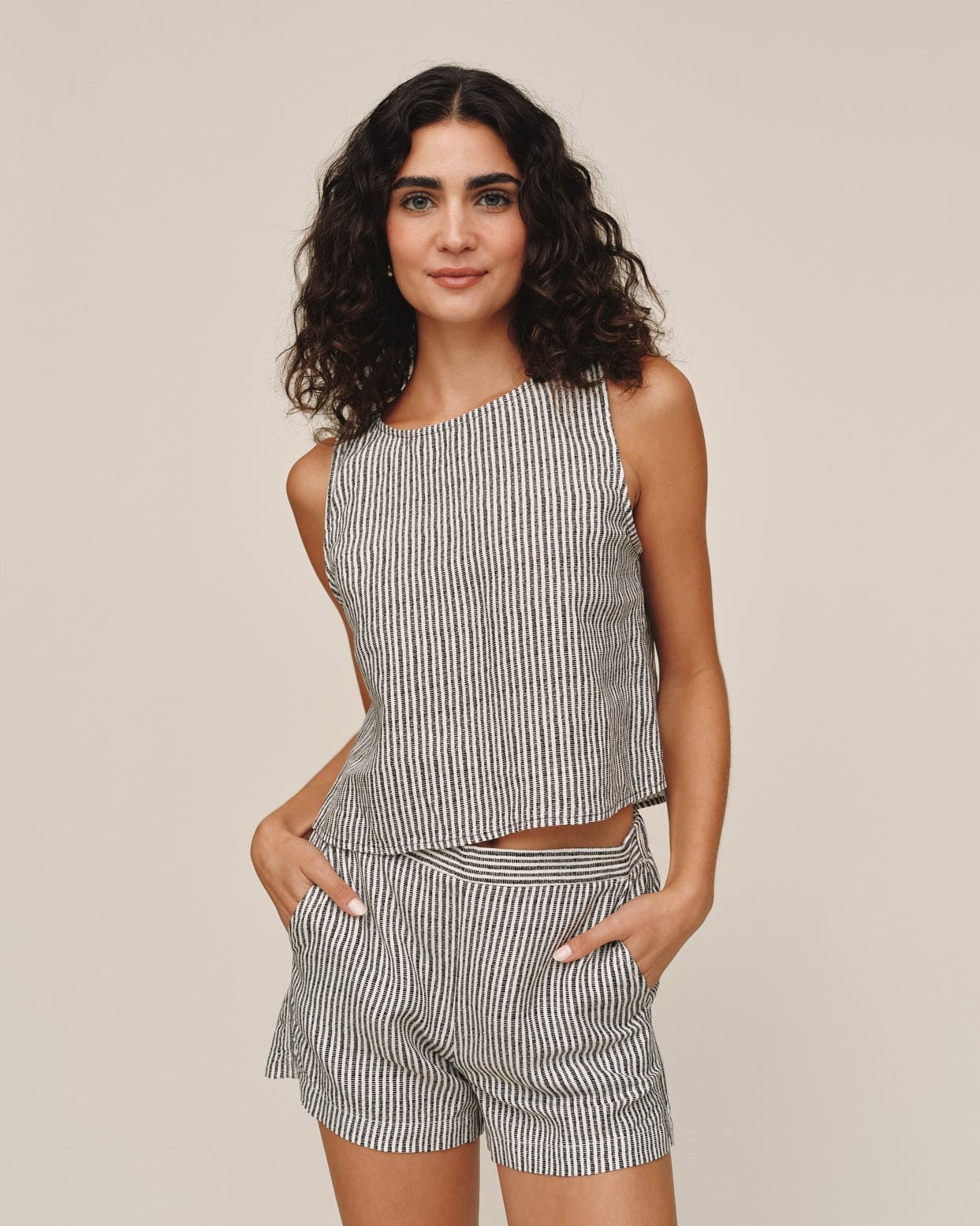 Bella Dahl Sleeveless Boat Neck Split Back - Hatch Stripe