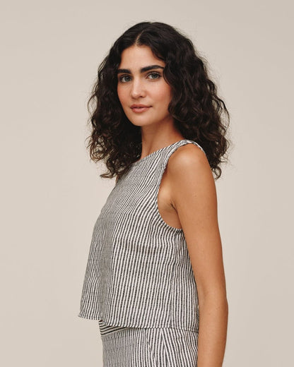 Bella Dahl Sleeveless Boat Neck Split Back - Hatch Stripe