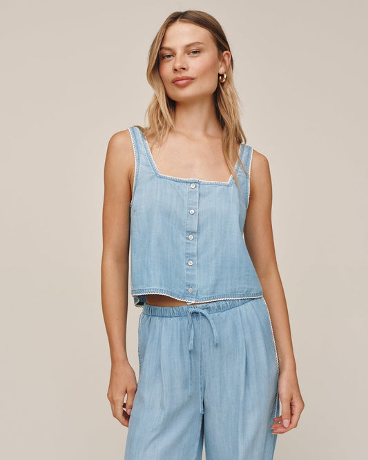 Bella Dahl Square Neck Button Front Tank - Ombre Mist Wash