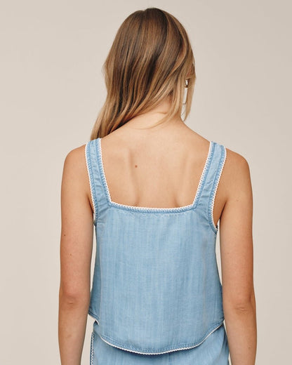 Bella Dahl Square Neck Button Front Tank - Ombre Mist Wash