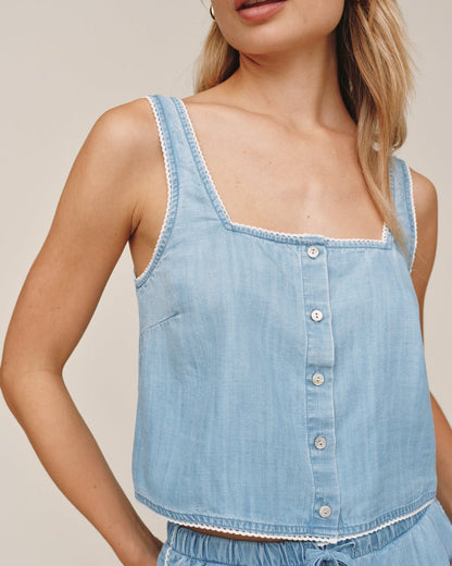 Bella Dahl Square Neck Button Front Tank - Ombre Mist Wash