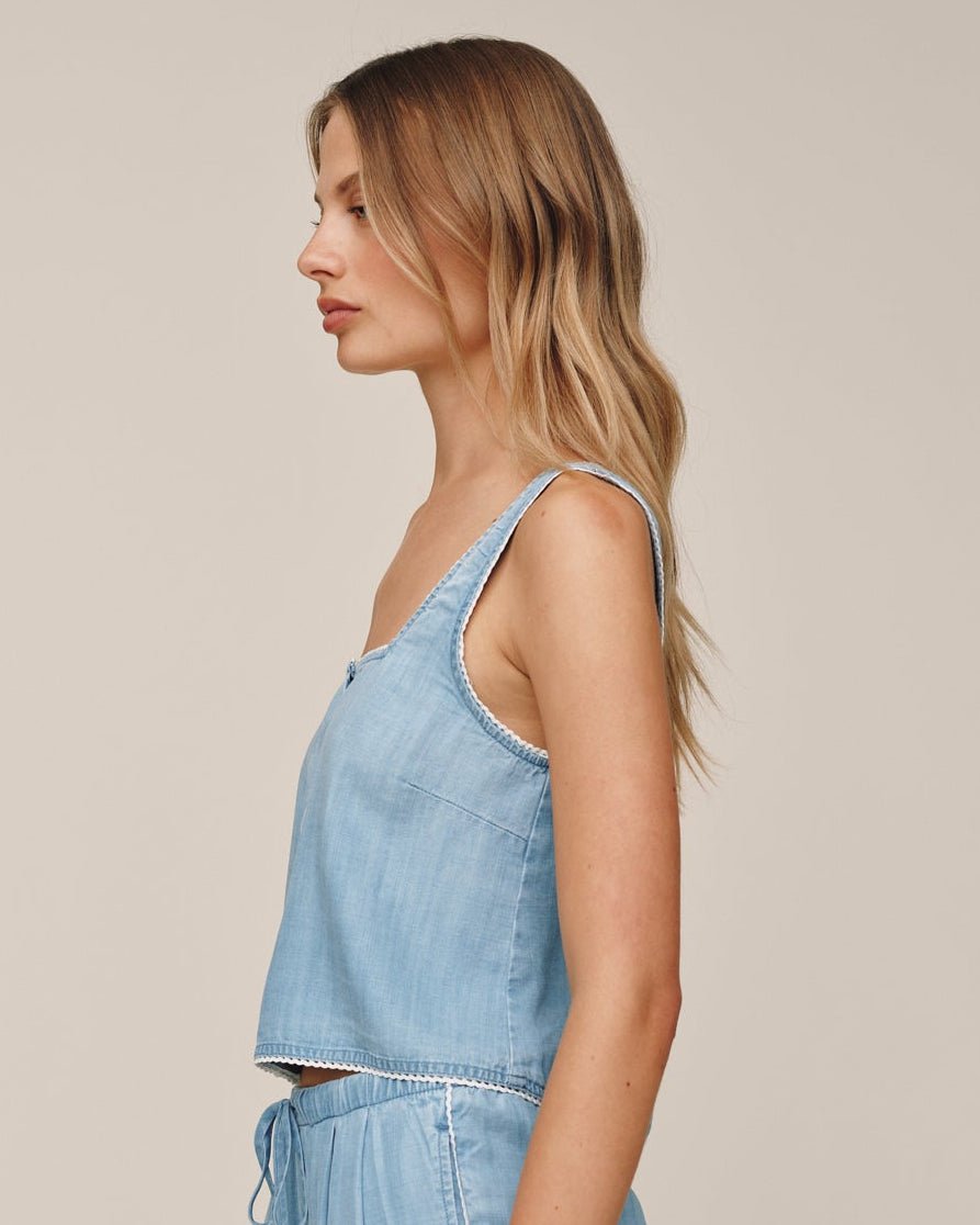 Bella Dahl Square Neck Button Front Tank - Ombre Mist Wash