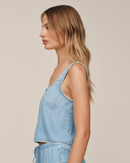 Bella Dahl Square Neck Button Front Tank - Ombre Mist Wash