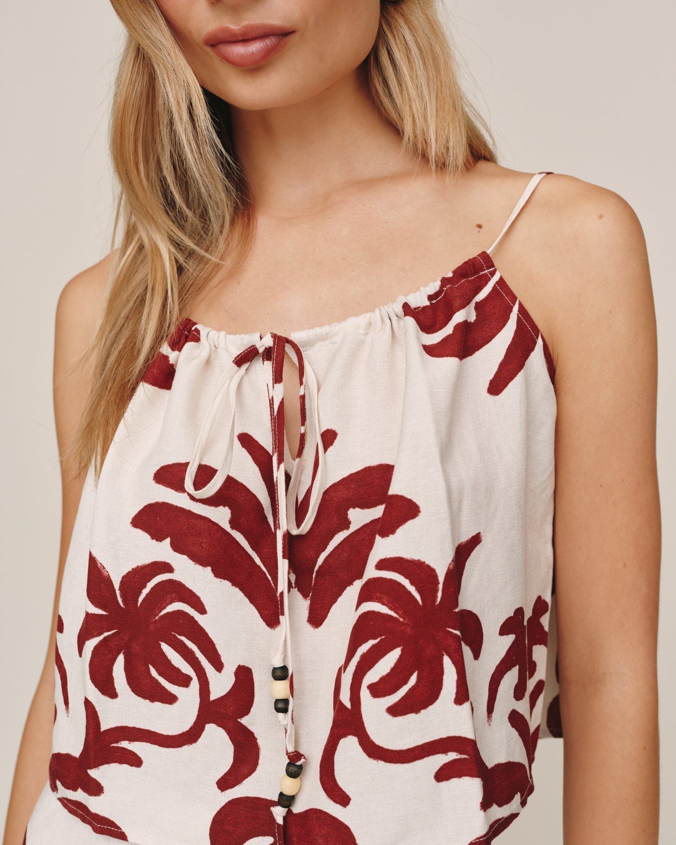 Bella Dahl Tie Front Cami - Island Damask Print