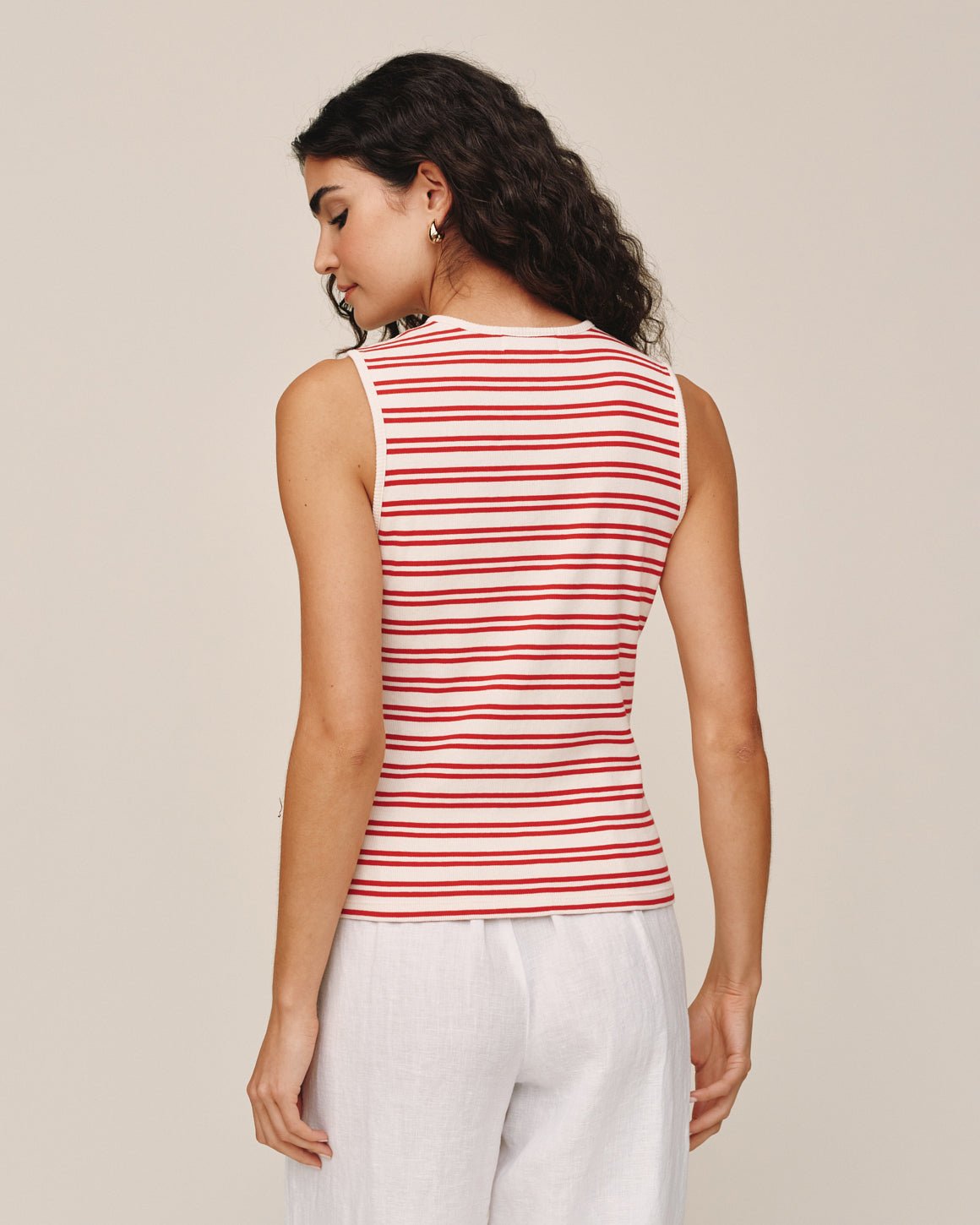 Bella Dahl Sleeveless Fitted Button Down Top - Sunset Sail Stripe