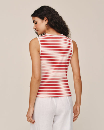 Bella Dahl Sleeveless Fitted Button Down Top - Sunset Sail Stripe