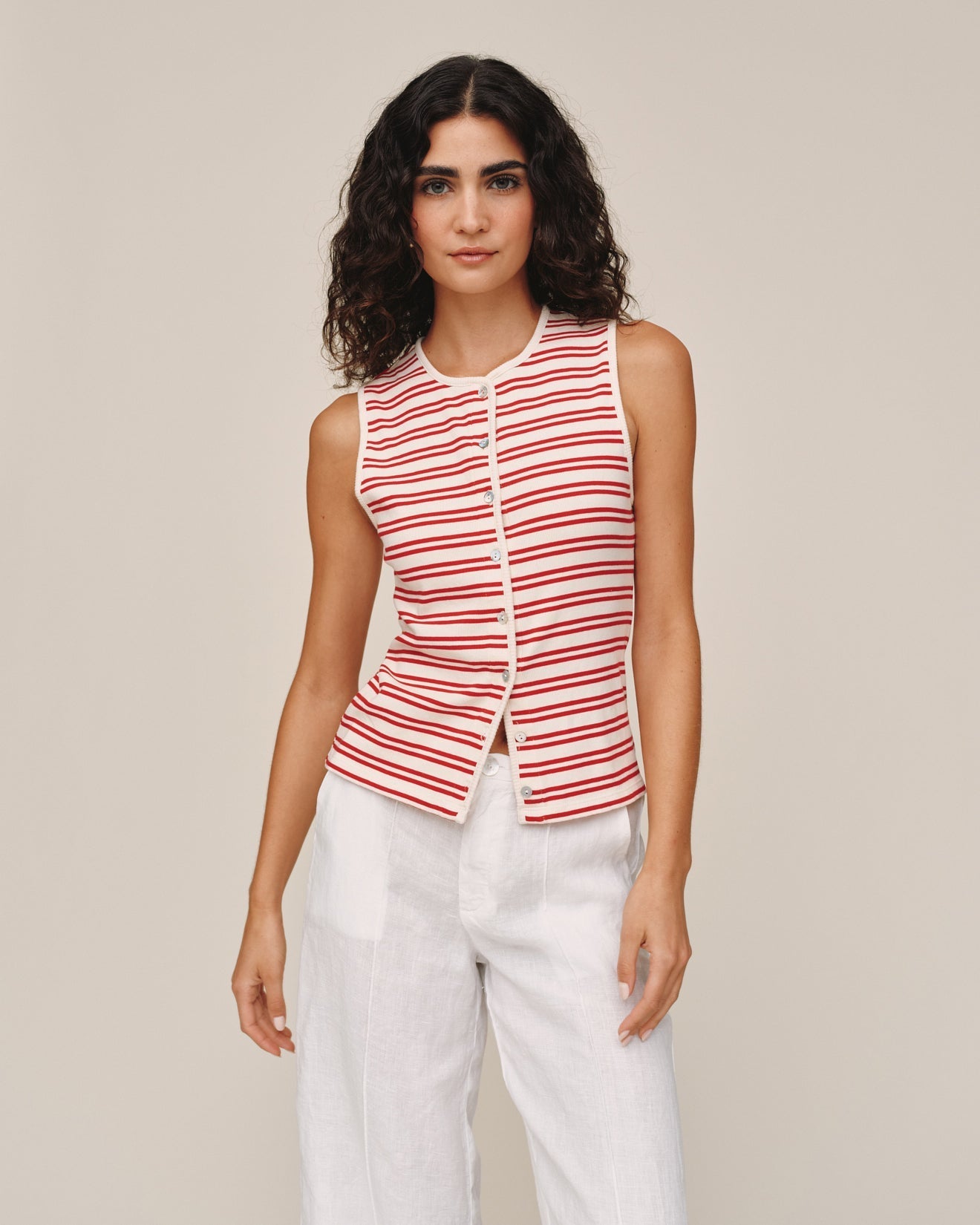 Bella Dahl Sleeveless Fitted Button Down Top - Sunset Sail Stripe
