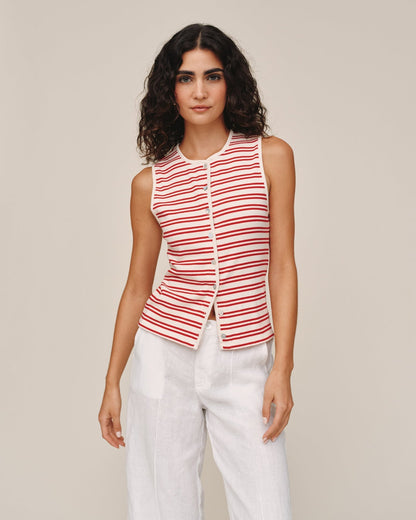 Bella Dahl Sleeveless Fitted Button Down Top - Sunset Sail Stripe